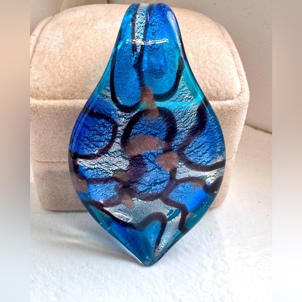 💙 Murano Art Glass Pendant | Cobalt Blue Silver Foil Venetian Necklace Charm ✨